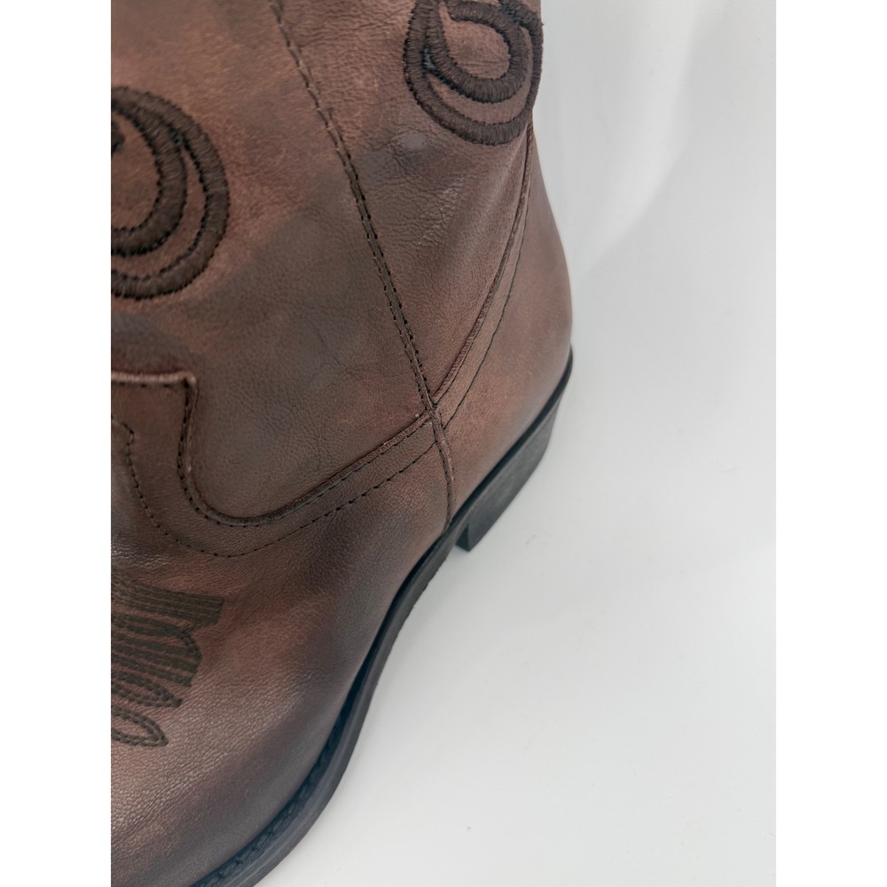 Grey Mer Italian Leather Western‎ Boots Women 41 Brown Embroidered Tall Country - Picture 6 of 14